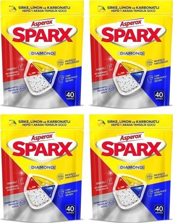 Asperox Sparx Diamond Limon-Sirke Tablet Bulaşık Makinesi Deterjanı 4x40 Adet