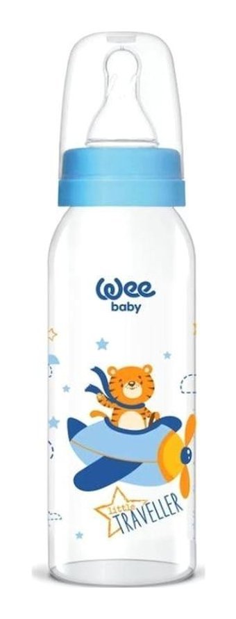 Wee Baby 876 Klasik Cam Antikolik Yavaş Akışlı 0-6 Ay Desenli Mavi Biberon 250 ml