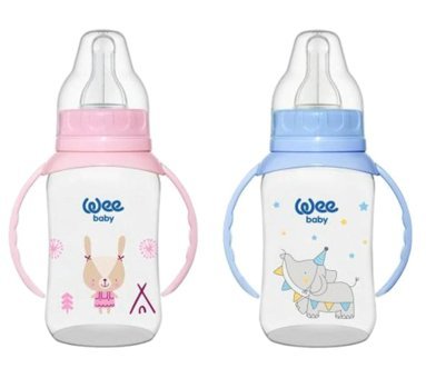 Wee Baby 744 Klasik Polipropilen Kulplu 6-18 Ay Desenli Çok Renkli Biberon Seti 2x150 ml