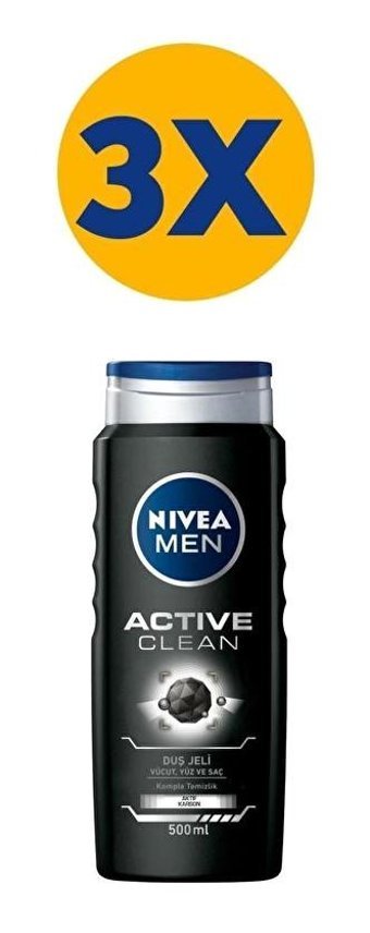 Nivea Active Clean Aktif Karbon Duş Jeli 3x500 ml