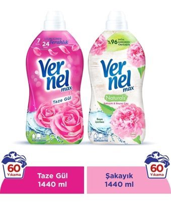 Vernel Konsantre Şakayık - Taze Gül 60 Yıkama Yumuşatıcı 2x1.44 lt