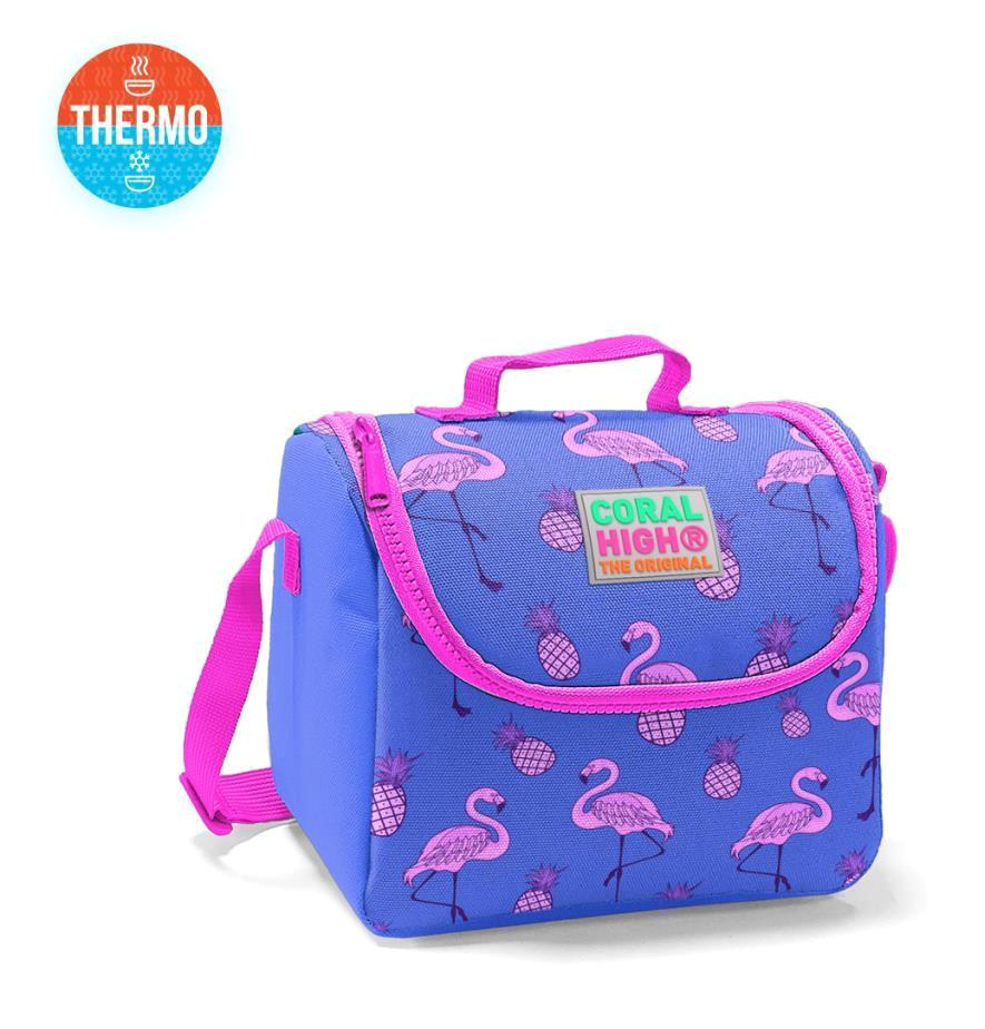 Coral High 22855 Flamingolu Termoslu Mor - Pembe Beslenme Çantası