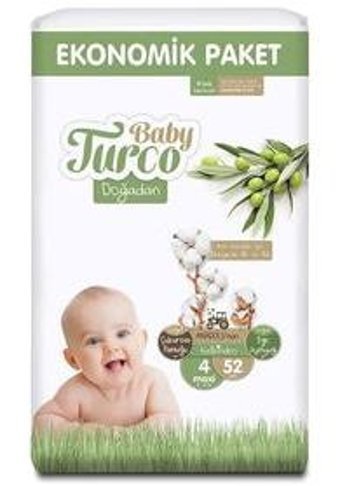 Baby Turco Eco Maxi 4 Numara Organik Cırtlı Bebek Bezi 52 Adet