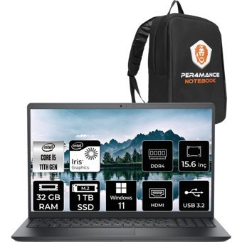 Dell Vostro 3520 N2063PVNB3520UP159 Dahili Intel Iris Xe Graphics Intel Core i5 1135G7 32 GB Ram 1 TB SSD 15.6 inç Full HD Windows 11 Pro Laptop + PER4 Çanta