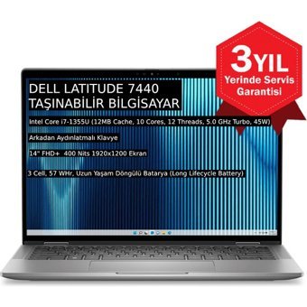 Dell Latitude 7440 Dahili Intel Iris Xe Graphics Eligible Intel Core i7 1355U 32 GB Ram 1 TB SSD 14 inç Full HD Windows 11 Pro Laptop