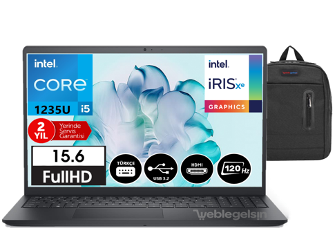 Dell Inspiron 15 3520 INS35202405200944 Dahili Intel Iris Xe Graphics Eligible Intel Core i5 1235U 32 GB Ram 2 TB SSD 15.6 inç Full HD Windows 11 Pro Laptop + Çanta