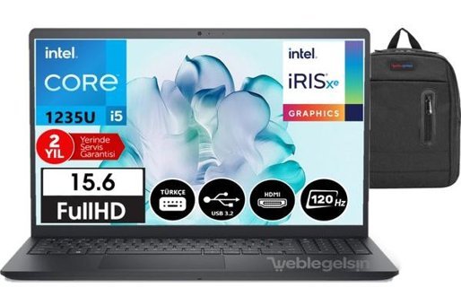 Dell Inspiron 15 3520 INS35202405200902 Dahili Intel Iris Xe Graphics Eligible Intel Core i5 1235U 8 GB Ram 512 GB SSD 15.6 inç Full HD FreeDos Laptop + WeblegelsinÇanta