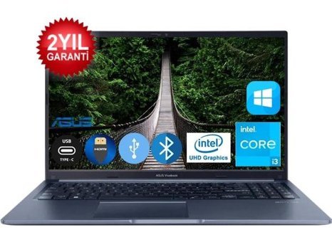 Asus VİVAbook X1502ZA-EJ0670A16 Dahili Intel UHD Graphics Intel Core i3 1215U 12 GB Ram 256 GB SSD 15.6 inç Full HD Windows 10 Pro Laptop