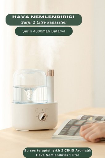 Apiyoo Şarjlı RGB Led Işık Fitresiz 3 W 1000 ml Aromaterapi İyonizerli Şarjlı Soğuk Buhar Makinesi