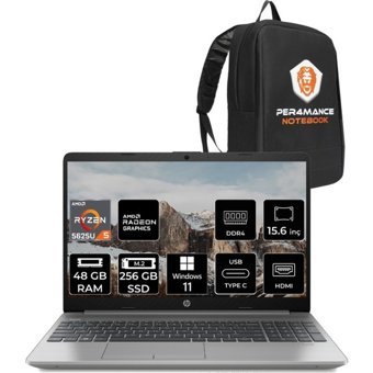 HP 255 G9 6Q8N1ES241 Dahili AMD Radeon RX Vega 7 AMD Ryzen 5 5625U 48 GB Ram 256 GB SSD 15.6 inç Full HD Windows 11 Home Laptop + PER4 Çanta