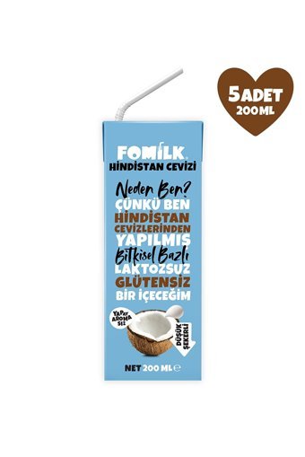 Fomilk Vegan Hindistan Cevizi Sütü Laktozsuz 5'li 200 ml