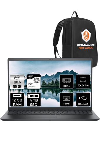 Dell Vostro 3520 N5315PVNB3520U Dahili Intel Iris Xe Graphics Eligible Intel Core i5 1235U 12 GB Ram 4 TB SSD 15.6 inç Full HD FreeDos Laptop + PER4 Çanta