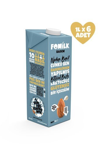 Fomilk Vegan Badem Sütü Laktozsuz 6'lı 1 lt