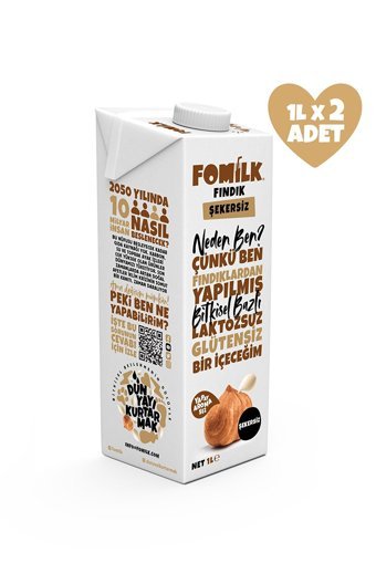 Fomilk Şekersiz Fındık Sütü Laktozsuz 2'li 1 lt