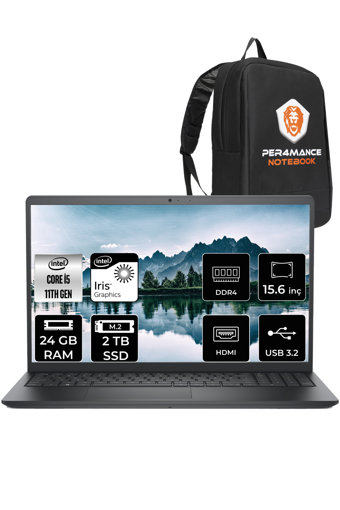 Dell Vostro 3520 N2063PVNB3520U Dahili Intel Iris Xe Graphics Intel Core i5 1135G7 24 GB Ram 2 TB SSD 15.6 inç Full HD FreeDos Laptop + PER4 Çanta