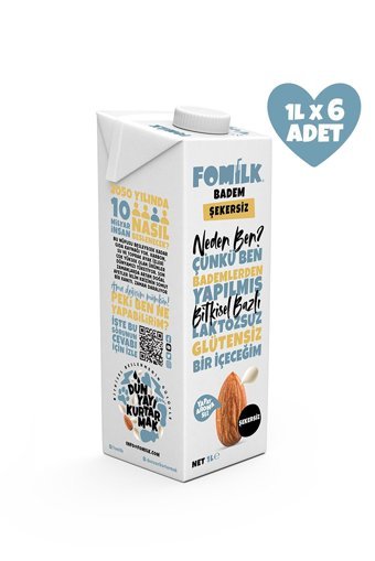 Fomilk Şekersiz Badem Sütü Laktozsuz 6'lı 1 lt