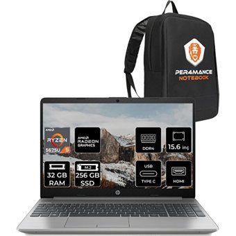 HP 255 G9 6Q8N1ES189 Dahili AMD Radeon RX Vega 7 AMD Ryzen 5 5625U 32 GB Ram 256 GB SSD 15.6 inç Full HD FreeDos Laptop + PER4 Çanta