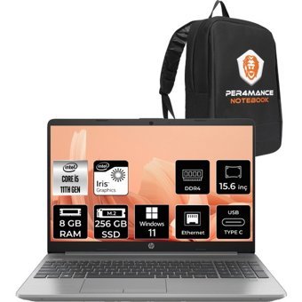 HP 250 G8 853U8ESP351 Dahili Intel Iris Xe Graphics Intel Core i5 1135G7 8 GB Ram 256 GB SSD 15.6 inç Full HD Windows 11 Home Laptop + PER4 Çanta