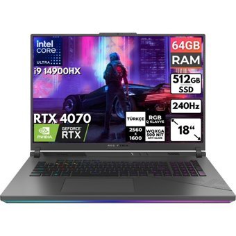 Asus ROG Strix G18 G814JIR-N6002 BT9 Harici GeForce RTX 4070 Intel Core i9 14900HX 64 GB Ram 512 GB SSD 18 inç Full HD FreeDos Oyuncu Laptop