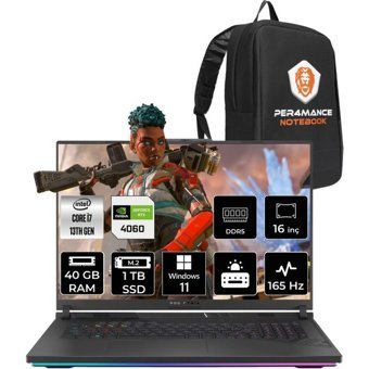 Asus ROG Strix G16 N3157P403 Harici GeForce RTX 4060 Intel Core i7 13650HX 40 GB Ram 1 TB SSD 16 inç Full HD Windows 11 Pro Oyuncu Laptop + PER4 Çanta