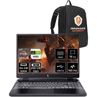 Acer Nitro 16 AN16-41 NHQKBEYP331 Harici GeForce RTX 4050 AMD Ryzen 5 7535HS 64 GB Ram 256 GB SSD 16 inç Full HD FreeDos Oyuncu Laptop + PER4 Çanta