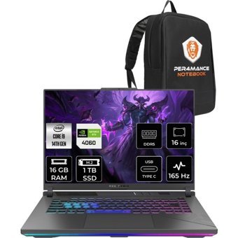 Asus ROG Strix G16 N3117P348 Harici GeForce RTX 4060 Intel Core i9 14900HX 16 GB Ram 1 TB SSD 16 inç Full HD Windows 11 Home Oyuncu Laptop + PER4 Çanta