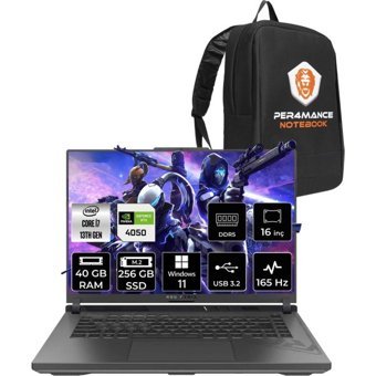 Asus ROG Strix G16 N3255P401 Harici GeForce RTX 4050 Intel Core i7 13650HX 40 GB Ram 256 GB SSD 16 inç Full HD Windows 11 Pro Oyuncu Laptop + PER4 Çanta