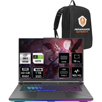 Asus ROG Strix G16 N3038P323 Harici GeForce RTX 4070 Intel Core i9 14900HX 40 GB Ram 1 TB SSD 16 inç Full HD FreeDos Oyuncu Laptop + PER4 Çanta