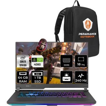 Asus ROG Strix G18 N6023P333 N6023 Harici GeForce RTX 4080 Intel Core i9 13980HX 64 GB Ram 1 TB SSD 18 inç QHD FreeDos Oyuncu Laptop + PER4 Çanta