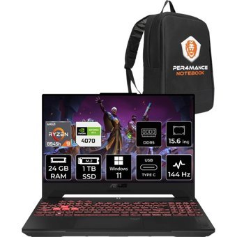 Asus TUF Gaming A15 LP124 LP124P353 Harici GeForce RTX 4070 AMD Ryzen 9 8945H 24 GB Ram 1 TB SSD 15.6 inç Full HD Windows 11 Home Oyuncu Laptop + PER4 Çanta