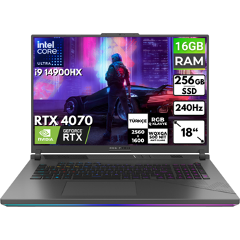 Asus ROG Strix G18 G814JIR-N6002 BT1 Harici GeForce RTX 4070 Intel Core i9 14900HX 16 GB Ram 256 GB SSD 18 inç Full HD FreeDos Oyuncu Laptop