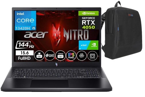 Acer Nitro 5 15 ANV15-51 NHQNBEY00108 Harici GeForce RTX 4050 Intel Core i5 13420H 64 GB DDR5 Ram 1 TB SSD 15.6 inç Full HD FreeDos Oyuncu Laptop + Zetta Çanta