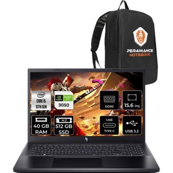 Acer Nitro 5 15 ANV15-51 NH.QNCEY.002 Harici GeForce RTX 3050 Intel Core i5 13420H 40 GB Ram 512 GB SSD 15.6 inç Full HD FreeDos Oyuncu Laptop + PER4 Çanta