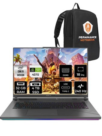 Asus ROG Strix G18 N6062 Harici GeForce RTX 4070 Intel Core i9 14900HX 32 GB Ram 4 TB SSD 18 inç Full HD FreeDos Oyuncu Laptop + PER4 Çanta