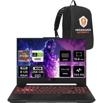 Asus TUF Gaming A15 LP158P301 Harici GeForce RTX 4050 AMD Ryzen 5 7535HS 8 GB Ram 256 GB SSD 15.6 inç Full HD FreeDos Oyuncu Laptop + PER4 Çanta