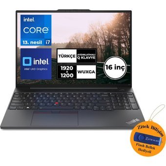 Lenovo Thinkpad E16 Gen 1 21JQS2MAZX  Dahili Intel Iris Xe Graphics Eligible Intel Core i7 13700H 16 GB Ram 512 GB SSD 16 inç Full HD FreeDos Laptop + Zitek 16 GB Flash Bellek