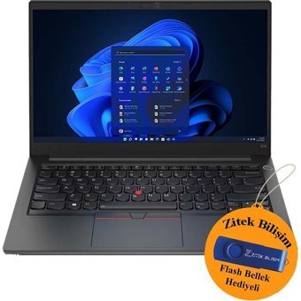 Lenovo Thinkpad E14 Gen 4 21E4S2WTTX 005 Dahili Intel Iris Xe Graphics Eligible Intel Core i5 1235U 16 GB Ram 256 GB SSD 14 inç Full HD FreeDos Laptop + Zitek 16 GB Flash Bellek