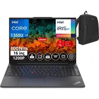 Lenovo Thinkpad E16 Gen 1 TB21JN0006TX10 Dahili Intel Iris Xe Graphics Eligible Intel Core i7 1355U 40 GB Ram 256 GB SSD 16 inç Full HD FreeDos Laptop + WeblegelsinÇanta