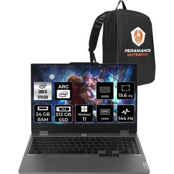 Lenovo LOQ 83FQ000UTRP392 Harici Intel ARC A530M Intel Core i5 12450HX 24 GB Ram 512 GB SSD 15.6 inç Full HD Windows 11 Pro Laptop + PER4 Çanta