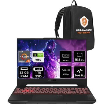 Asus TUF Gaming A15 LP158P318 Harici GeForce RTX 4050 AMD Ryzen 5 7535HS 32 GB Ram 1 TB SSD 15.6 inç Full HD FreeDos Oyuncu Laptop + PER4 Çanta