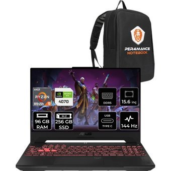 Asus TUF Gaming A15 LP124 LP124P336 Harici GeForce RTX 4070 AMD Ryzen 9 8945H 96 GB Ram 256 GB SSD 15.6 inç Full HD FreeDos Oyuncu Laptop + PER4 Çanta