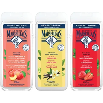 Le Petit Marseillais Akdeniz Çileği Beyaz Şeftalili Aromalı Nemlendirici Duş Jeli 3x650 ml