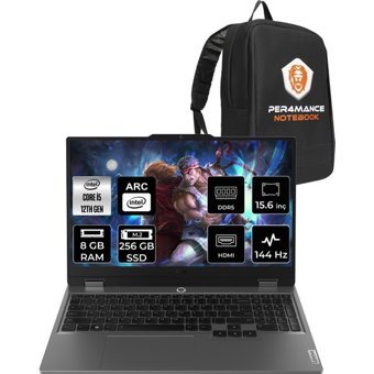 Lenovo LOQ 83FQ000UTRP301 Harici Intel ARC A530M Intel Core i5 12450HX 8 GB Ram 256 GB SSD 15.6 inç Full HD FreeDos Laptop + PER4 Çanta