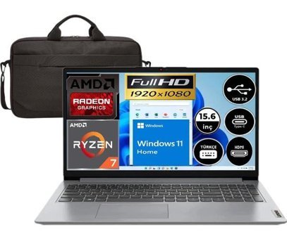 Lenovo IdeaPad 1 82R4006GTR Dahili AMD Radeon RX Vega 8 AMD Ryzen 7 5700U 12 GB Ram 256 GB SSD 15.6 inç Full HD Windows 11 Laptop + Çanta