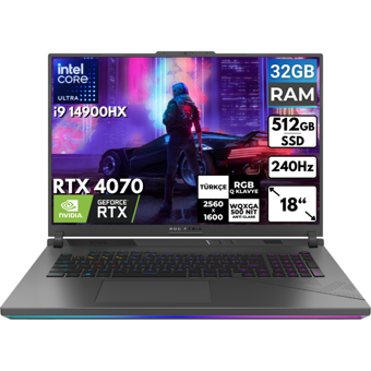 Asus ROG Strix G18 G814JIR-N6002 BT7 Harici GeForce RTX 4070 Intel Core i9 14900HX 32 GB Ram 512 GB SSD 18 inç Full HD FreeDos Oyuncu Laptop