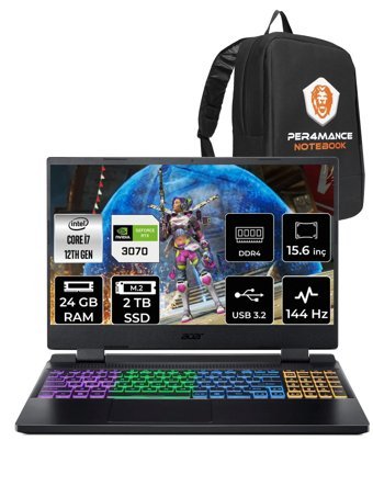 Acer Nitro 5 AN515-58 NH.QGAEY.001 Harici GeForce RTX 3070 Intel Core i7 12700H 24 GB Ram 2 TB SSD 15.6 inç Full HD FreeDos Oyuncu Laptop + PER4 Çanta