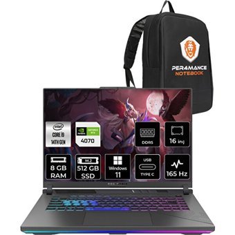 Asus ROG Strix G16 N3038P342 Harici GeForce RTX 4070 Intel Core i9 14900HX 8 GB Ram 512 GB SSD 16 inç Full HD Windows 11 Home Oyuncu Laptop + PER4 Çanta