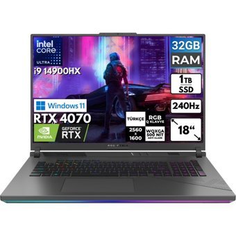 Asus ROG Strix G18 G814JIR-N6002 BT37 Harici GeForce RTX 4070 Intel Core i9 14900HX 32 GB Ram 1 TB SSD 18 inç Full HD Windows 11 Home Oyuncu Laptop