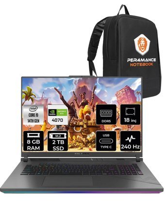 Asus ROG Strix G18 N6062 Harici GeForce RTX 4070 Intel Core i9 14900HX 8 GB Ram 2 TB SSD 18 inç Full HD FreeDos Oyuncu Laptop + PER4 Çanta