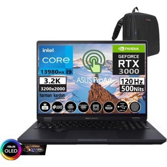 Asus ProART Studiobook Pro 16 W7604J3D-MY00307 Harici GeForce RTX 3000 Intel Core i9 13980HX 32 GB DDR5 Ram 2 TB SSD 16 inç Full HD FreeDos Dokunmatik Oyuncu Laptop + WeblegelsinÇanta